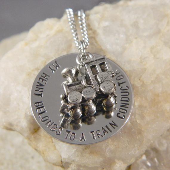 My Heart Belongs to a Train Conductor Handstamped Necklace
